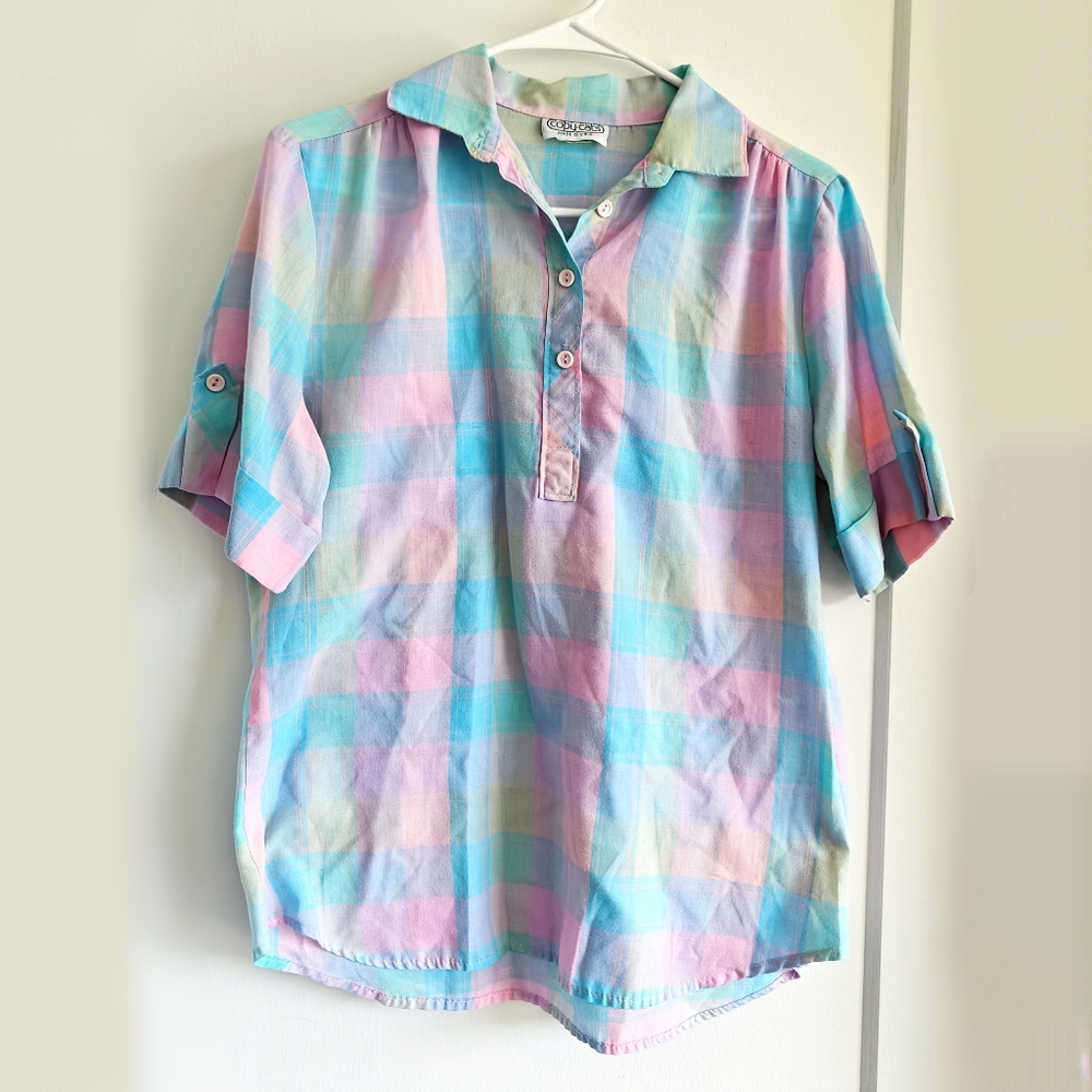 Vintage Copy Cats Plaid Pastel Collared Shirt